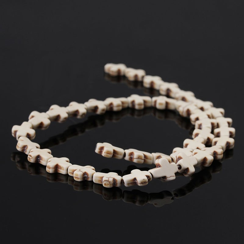 Linsoir beads خرز لينسوار صغير أبيض من المغنيزيت مع خرز تركواز على شكل صليب، خرز شبه ثمين، تقريباً 36 حبة/خيط 0.8 سم × 1 سم - Image 5